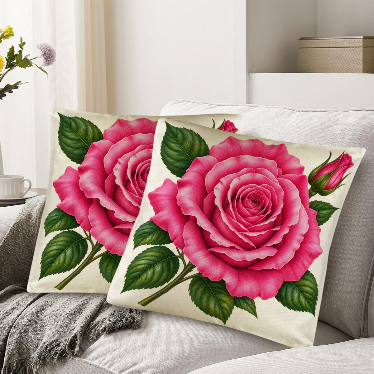 Pillow Cover-1-Rose--Pink-Envelope Close-set of 2-Cover only, no insert