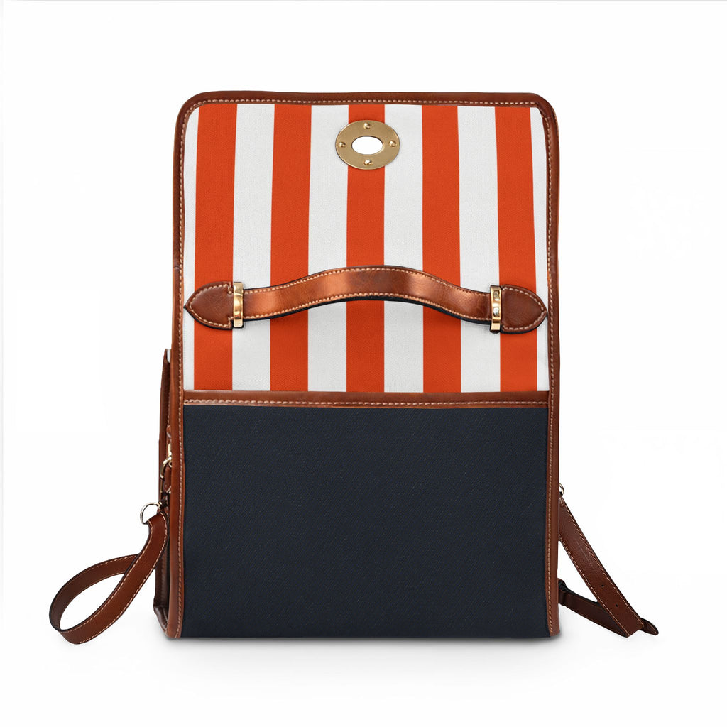 Handbag-Purse-Satchel –  Orange & White Stripes with Dark Denim-Look Body