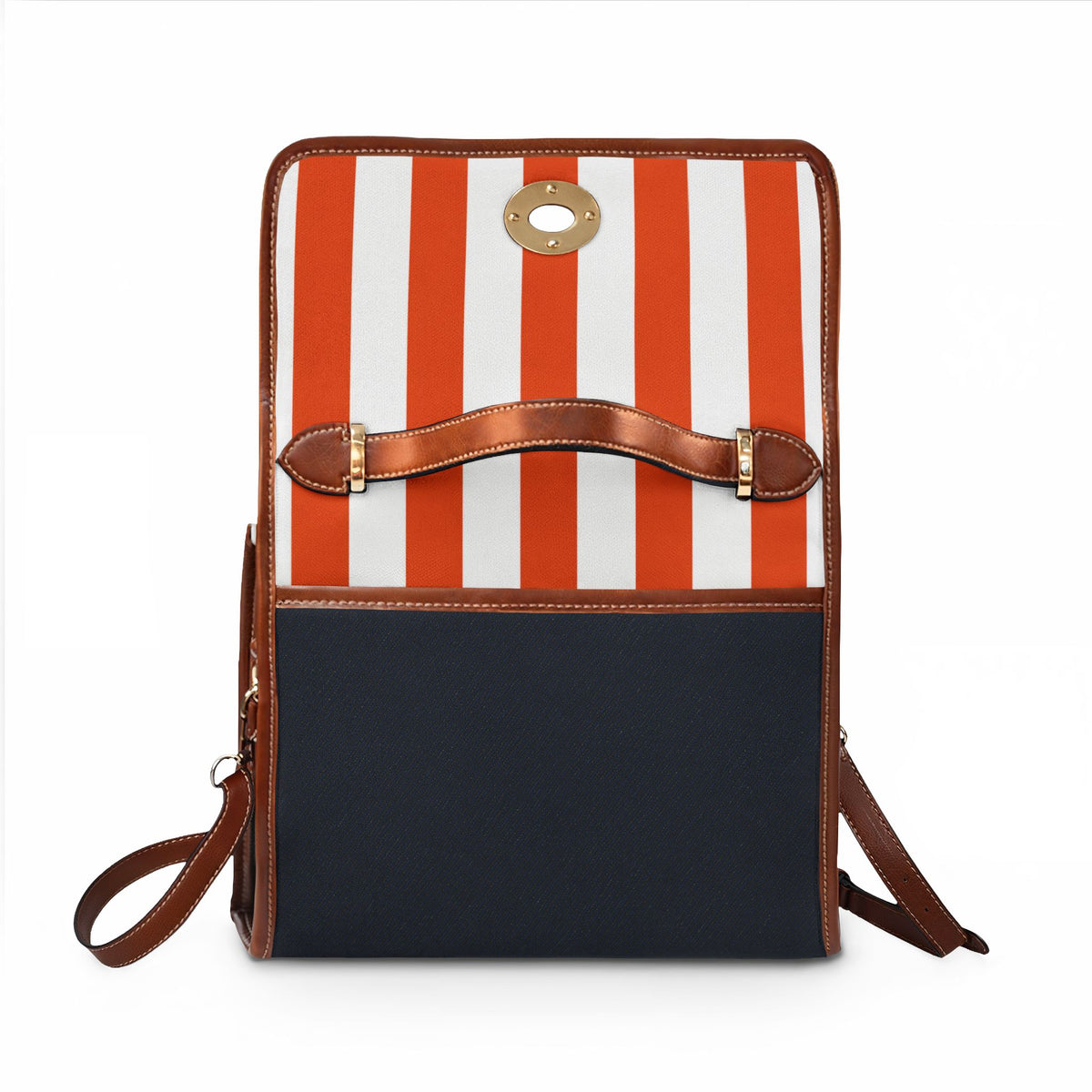 Handbag-Purse-Satchel –  Orange & White Stripes with Dark Denim-Look Body