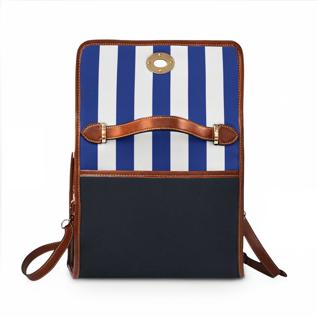 Handbag-Purse-Satchel –  Royal Blue & White Stripes with Dark Denim-Look Body