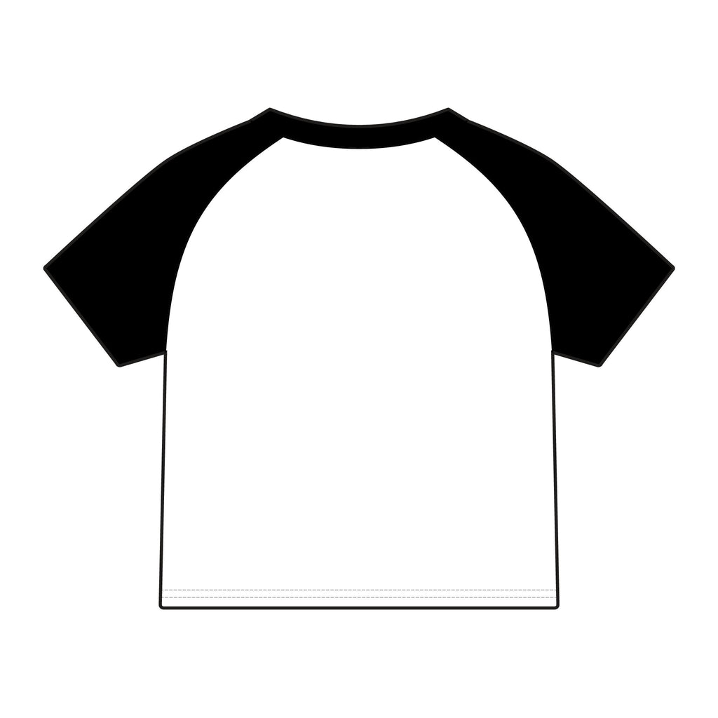 T Shirt-Womens-Pastel Question Mark Fitted Tee – Black & White Raglan Style