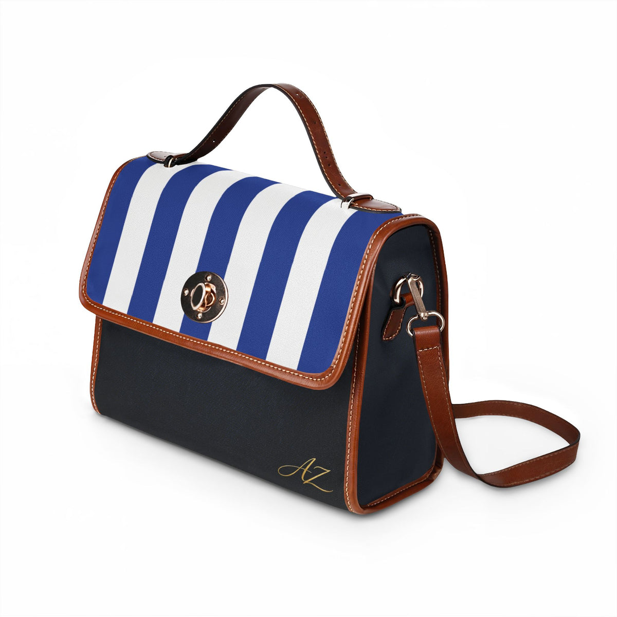 Handbag-Purse-Satchel –  Royal Blue & White Stripes with Dark Denim-Look Body