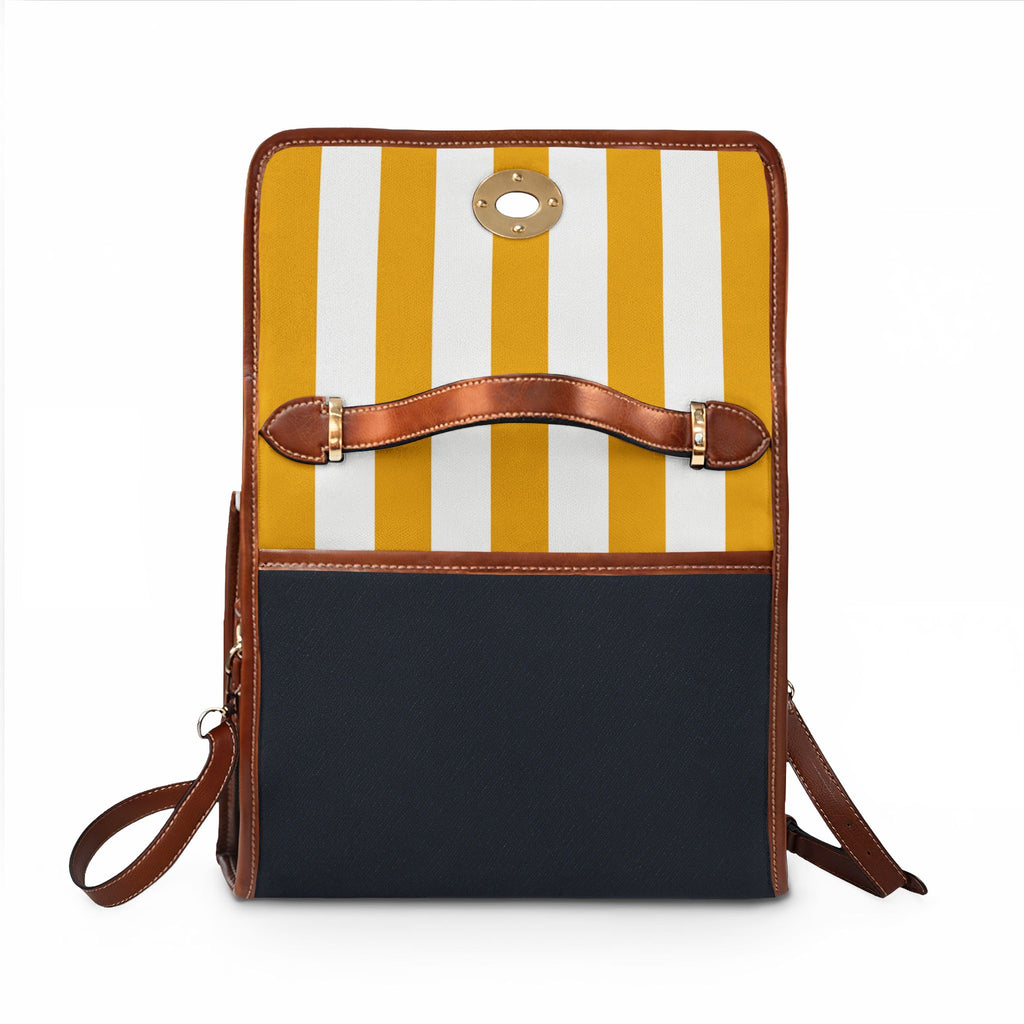 Handbag-Purse-Satchel –  Gold & White Stripes with Dark Denim-Look Body