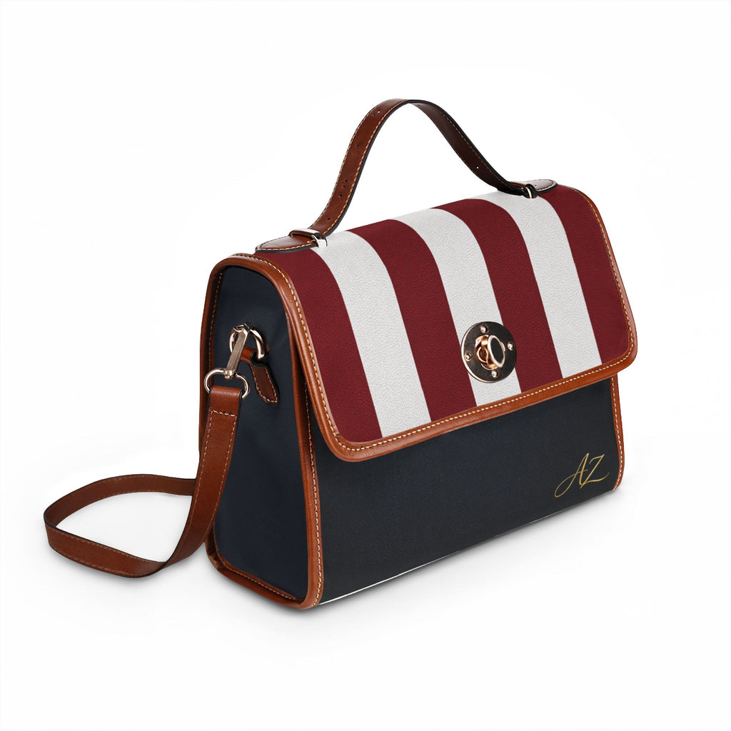 Handbag-Purse-Satchel – Red & White Stripes with Dark Denim-Look Body