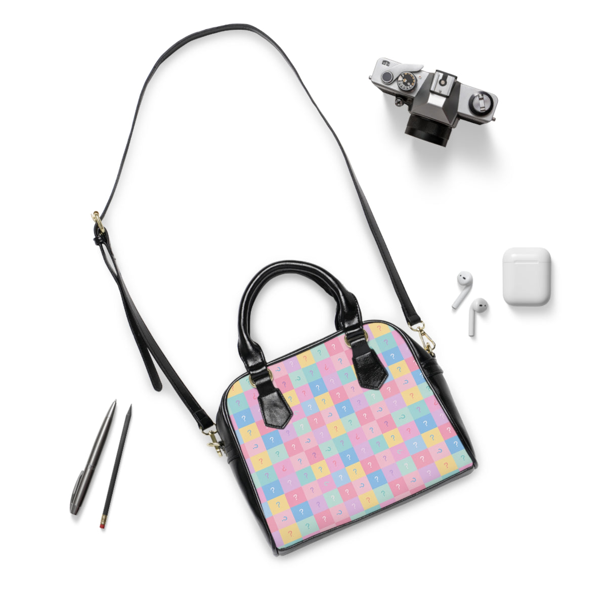 Handbag-Pastel Question Mark Shoulder or Carry Handbag with Adjustable Strap