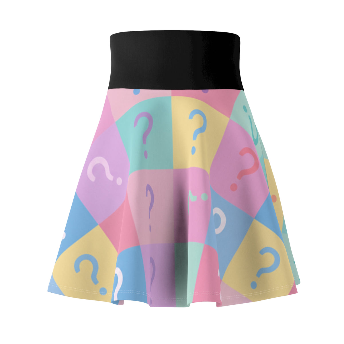 Skirt-Skater-Womens-Pastel Question Mark–Colorful High-Waist A-Line