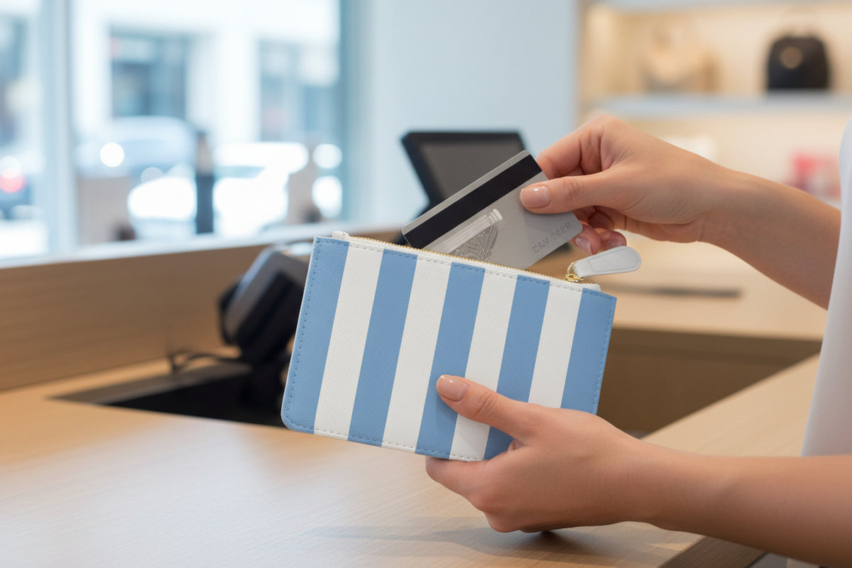 Zip Pouch – Baby Blue & White Stripes
