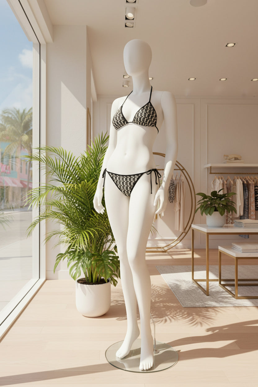 Bikini-Triangle-Womens Swimsuit-Lucky Muse  – Black & Ivory Domino Print