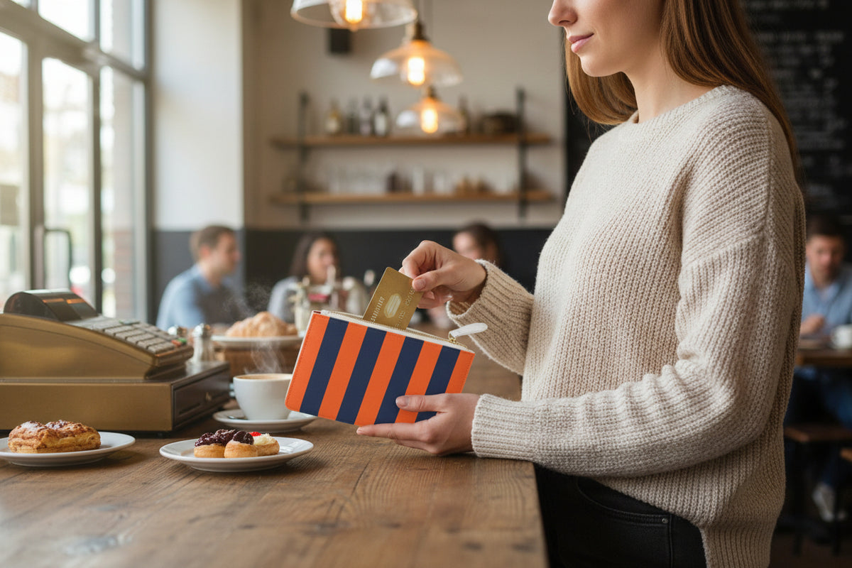 Zip Pouch – Orange & Navy Stripes