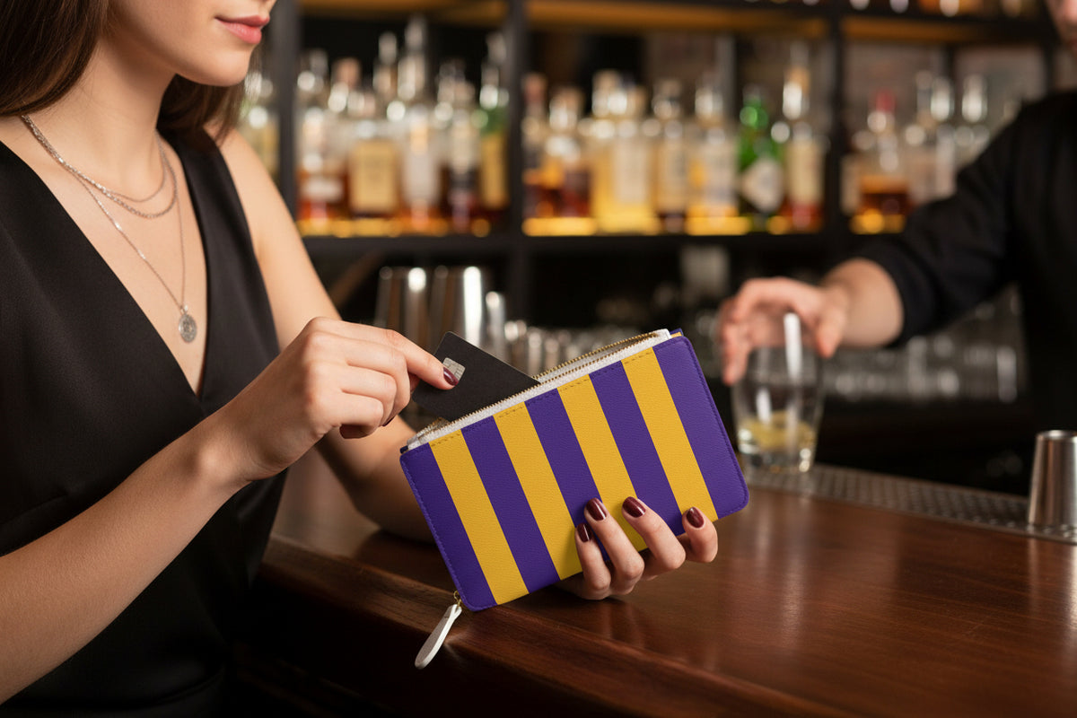 Zip Pouch – Purple & Gold Stripes