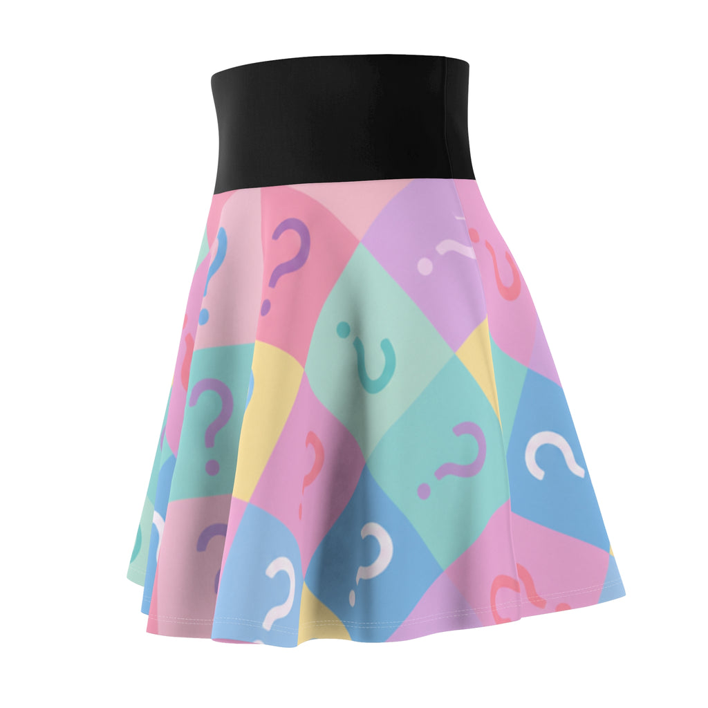 Skirt-Skater-Womens-Pastel Question Mark–Colorful High-Waist A-Line