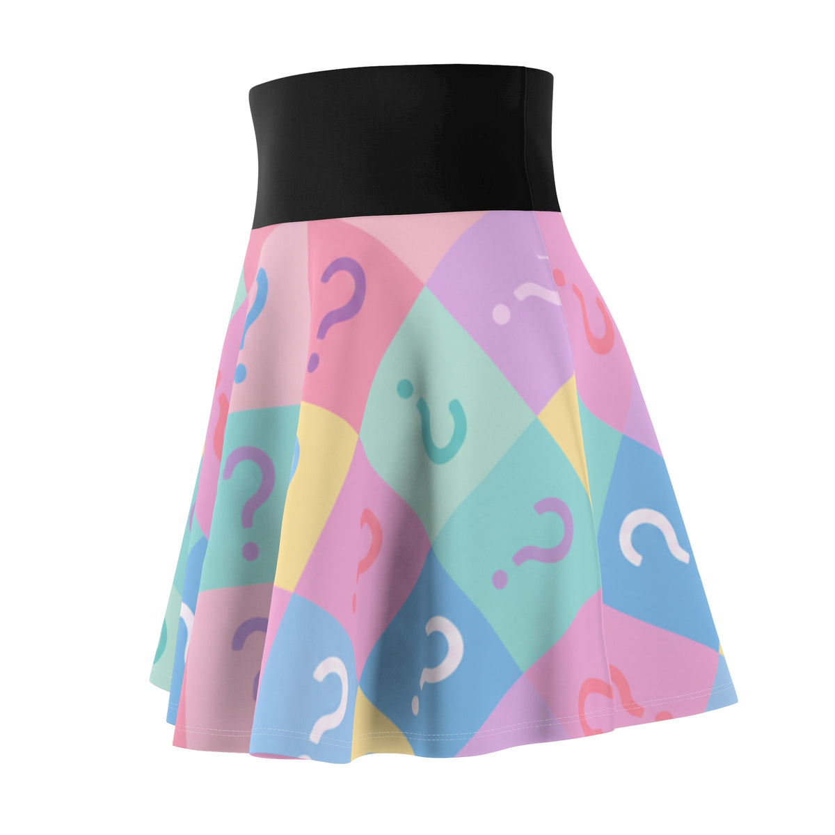 Skirt-Skater-Womens-Pastel Question Mark–Colorful High-Waist A-Line