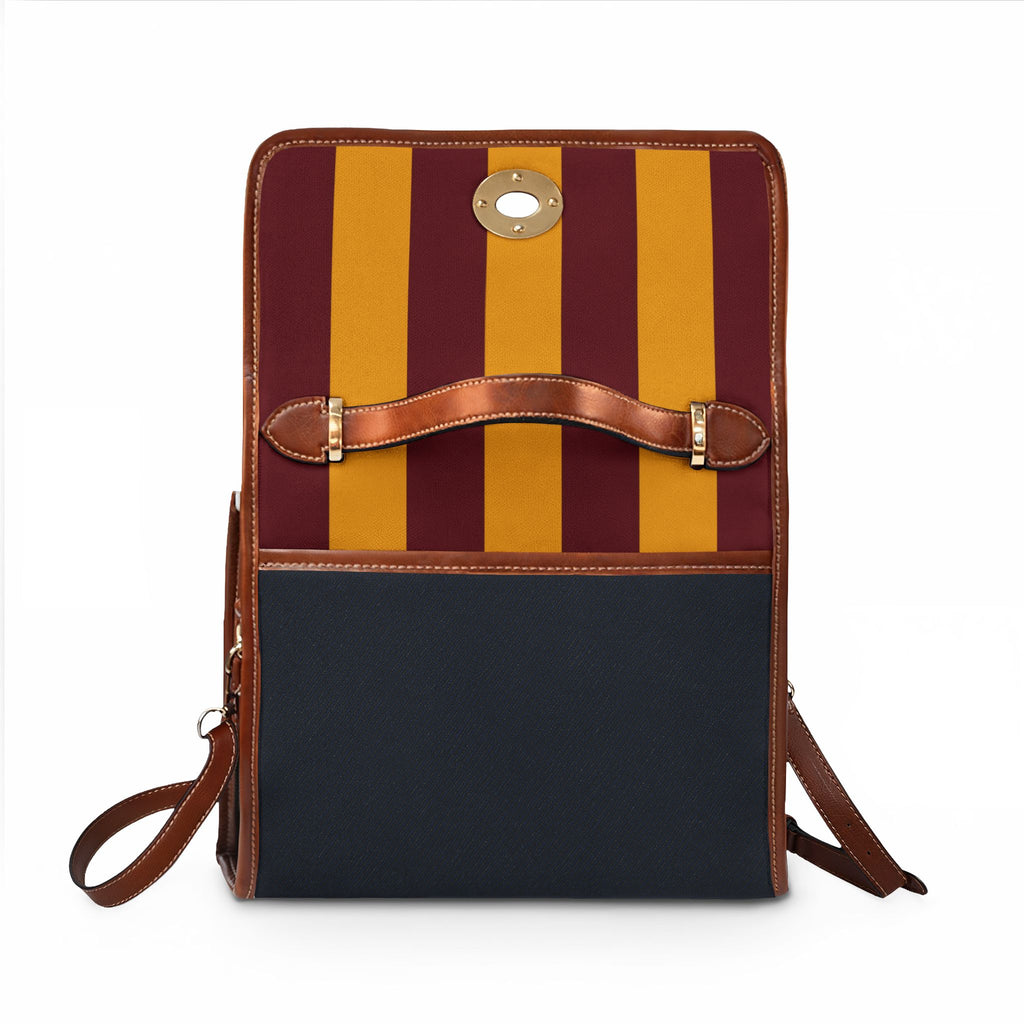 Handbag-Purse-Satchel – Burgundy & Gold Stripes with Dark Denim-Look Body