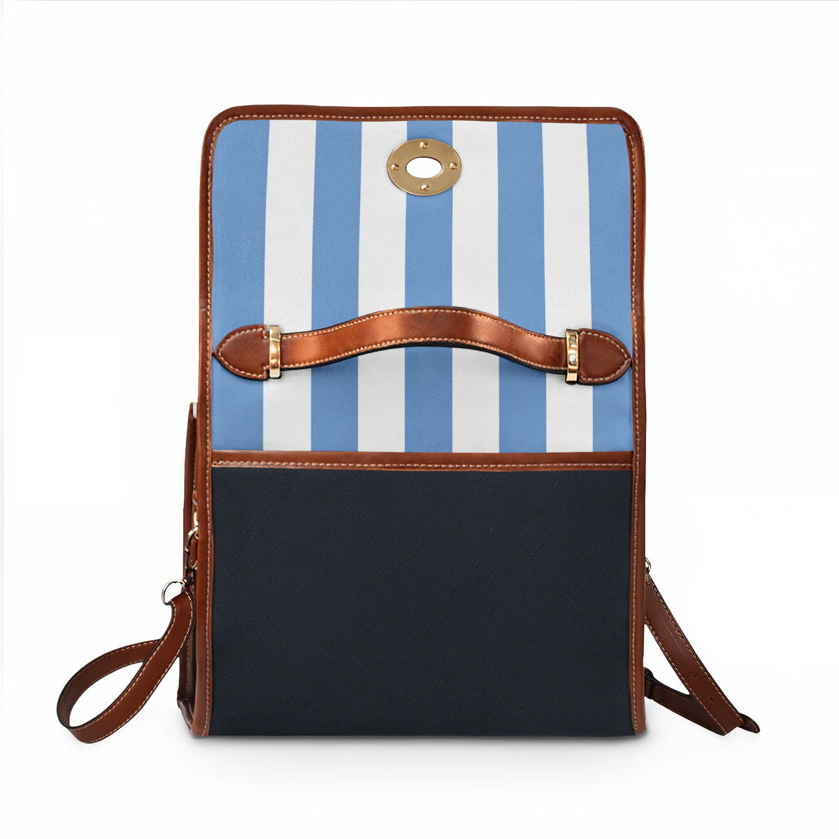 Handbag-Purse-Satchel –  Baby Blue & White Stripes with Dark Denim-Look Body