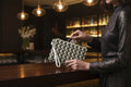 Zip Pouch-Black & Ivory Domino Wristlet Clutch