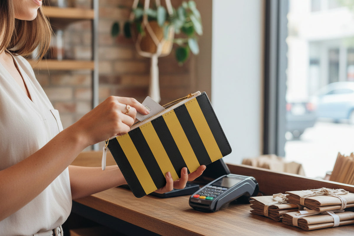 Zip Pouch – Black & Gold Stripes