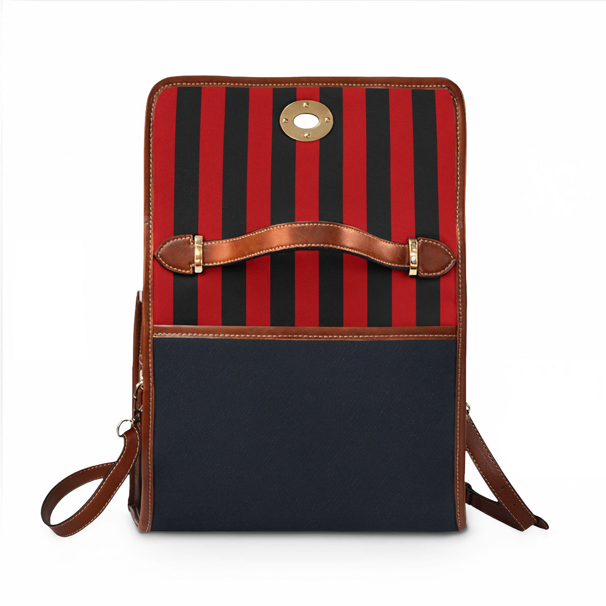 Handbag-Purse-Satchel –  Red & Black Stripes with Dark Denim-Look Body
