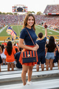 Handbag-Purse-Satchel – Orange & Navy Stripes with Navy Faux Alligator Body