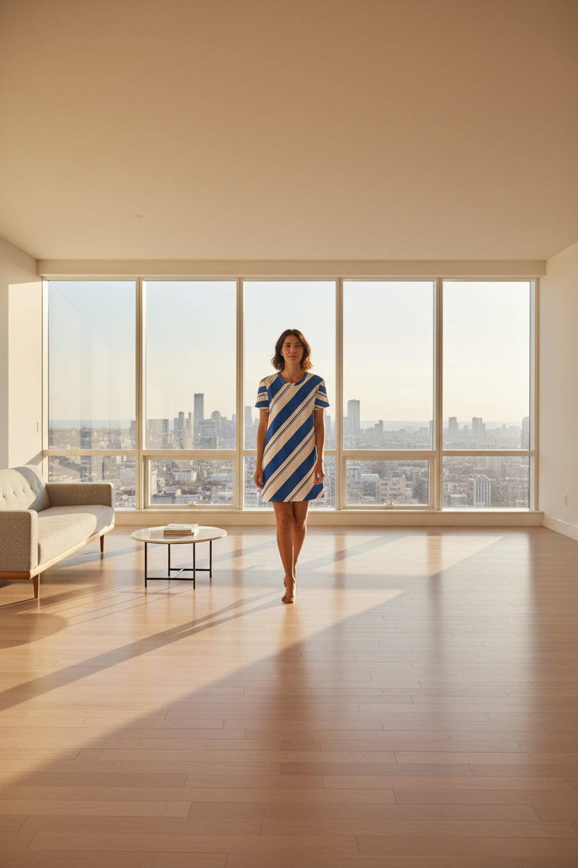 Dress-T-Shirt Type-Blue & White Stripe Collection – Women’s A-Line
