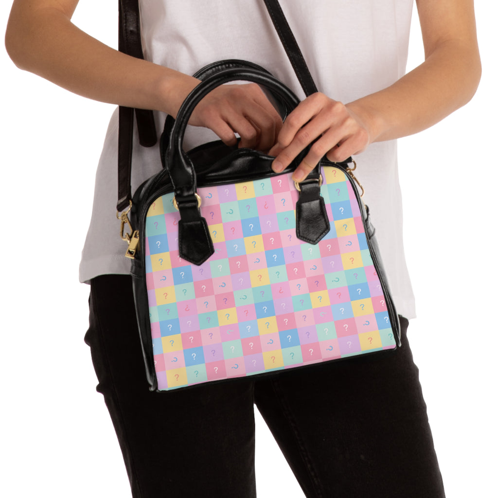 Handbag-Pastel Question Mark Shoulder or Carry Handbag with Adjustable Strap