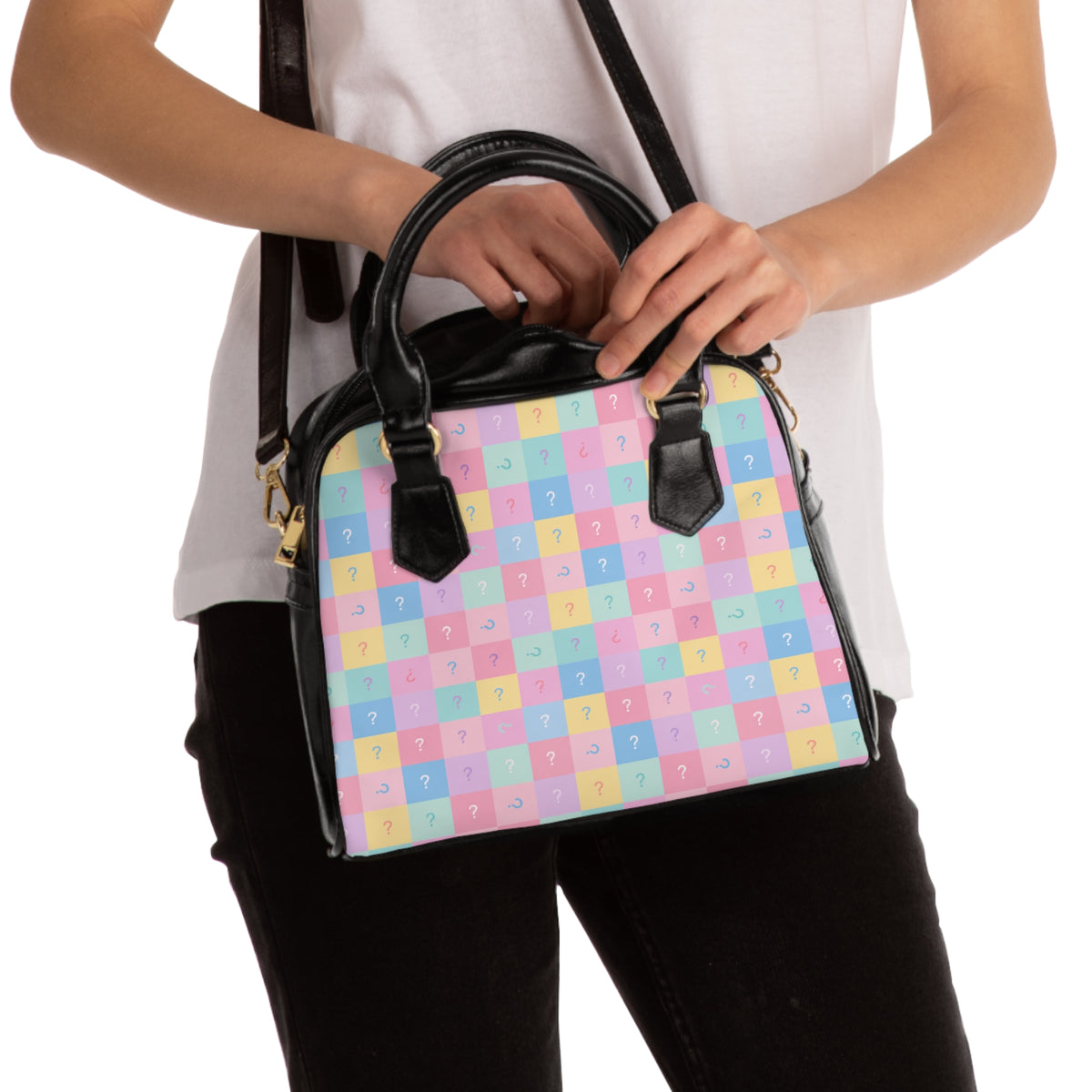 Handbag-Pastel Question Mark Shoulder or Carry Handbag with Adjustable Strap