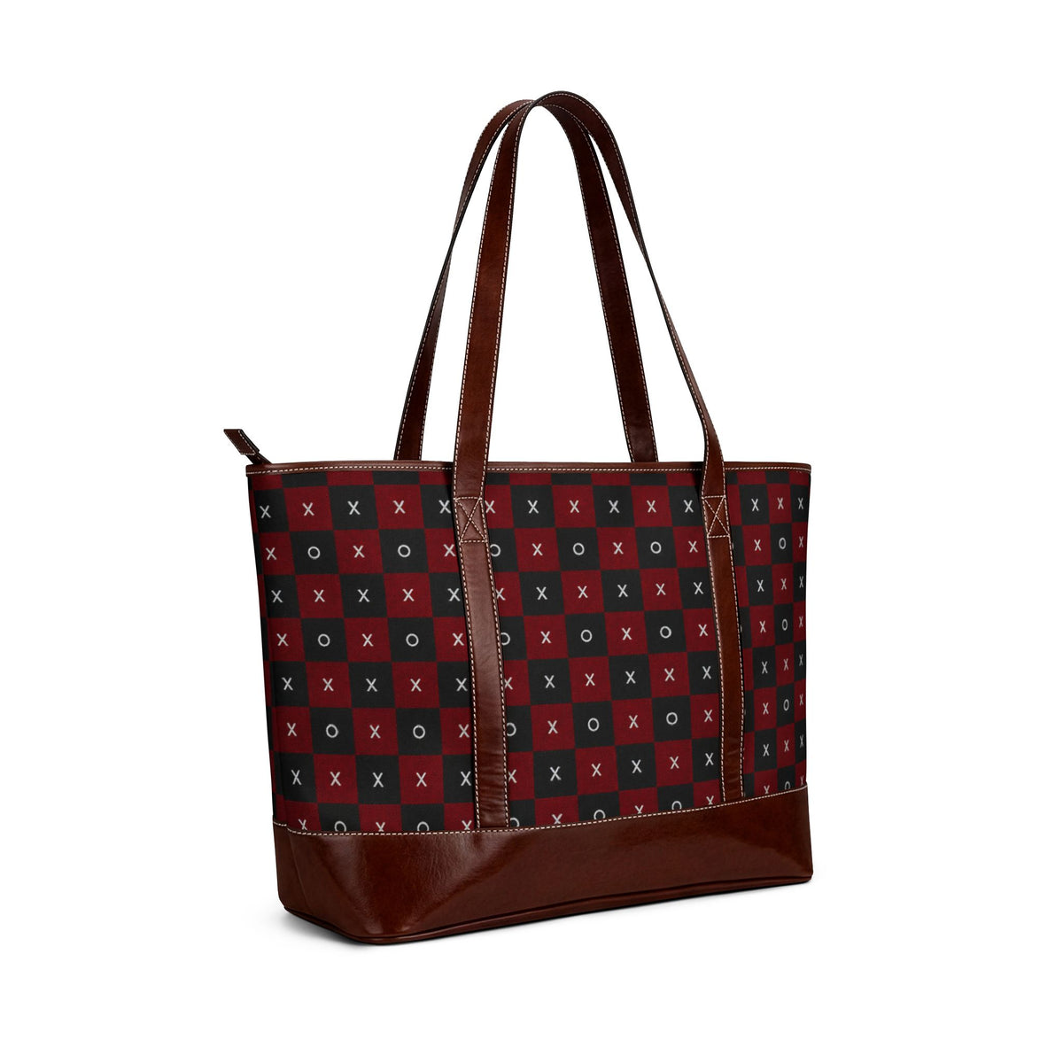 Tote Bag-Purse-Red & Black XO Tote Bag – Large Zip Top with Faux Leather Trim