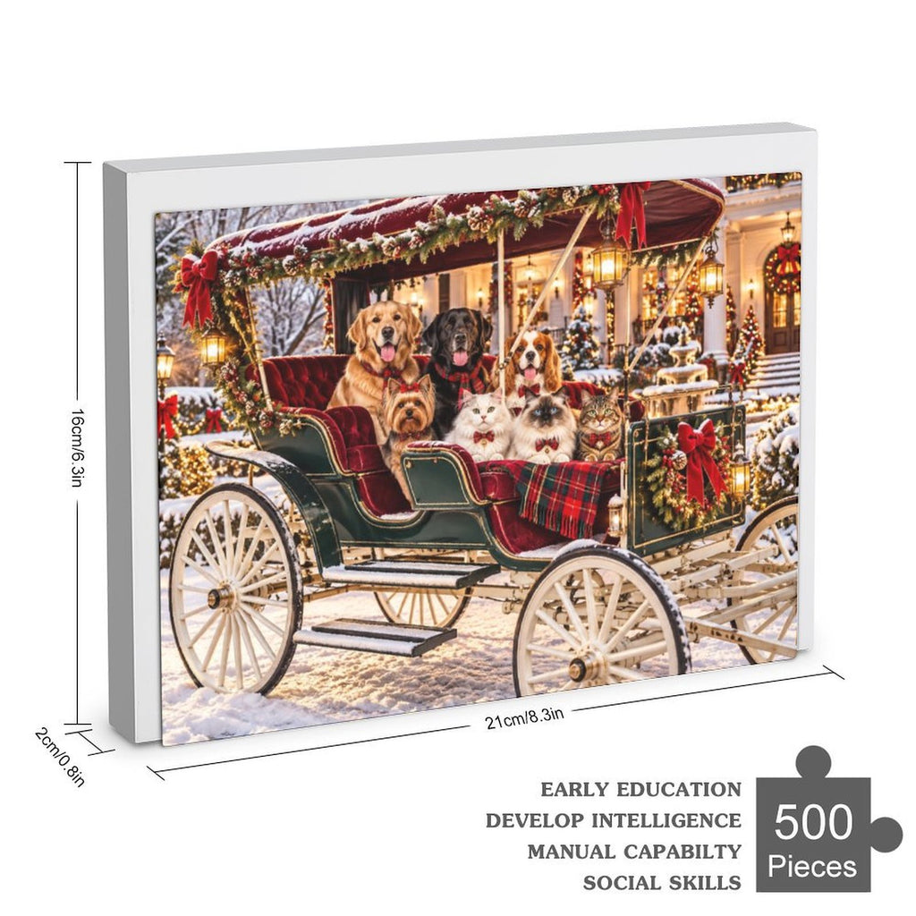 Christmas at the Grand Southern Estate – Dogs & Cats 500-Piece Wooden Jigsaw Puzzle