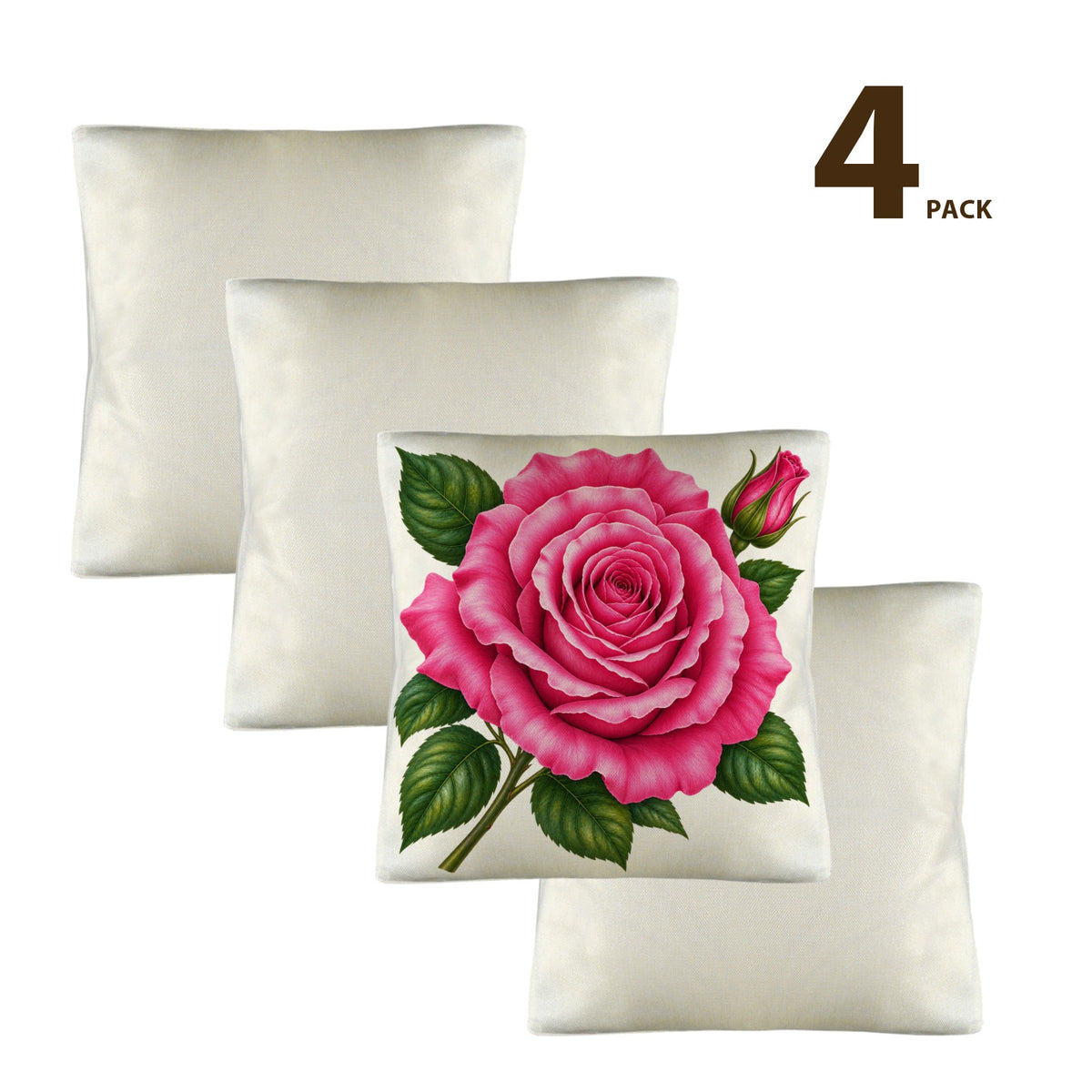 Pillow Cover-1-Rose-Pink-Envelope Close-set of 4-Cover only, no insert
