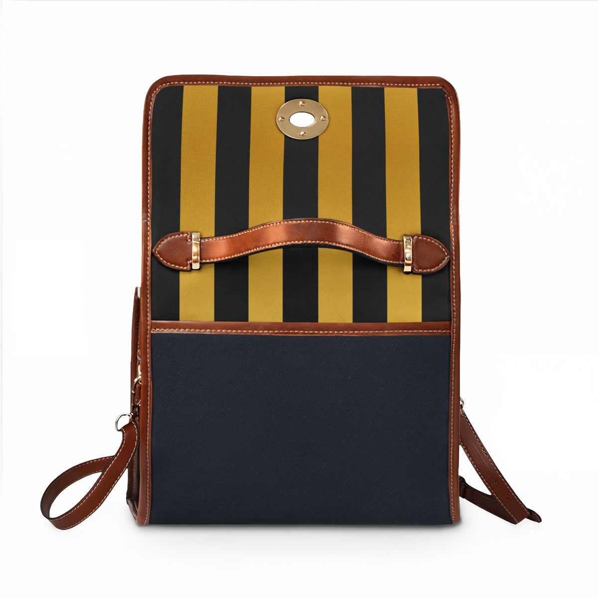 Handbag-Purse-Satchel – Black & Gold Stripes with Dark Denim-Look Body