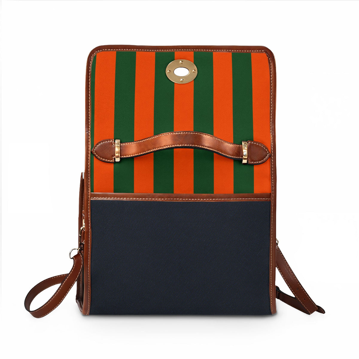 Handbag-Purse-Satchel – Orange & Green Stripes with Dark Denim-Look Body