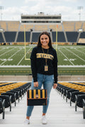 Handbag-Purse-Satchel – Black & Gold Stripes with Dark Denim-Look Body