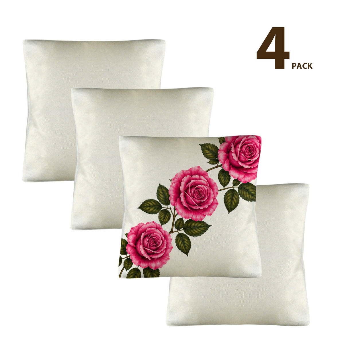 Pillow Cover-3-Rose-Diagonal-Pink-Envelope Close-set of 4-Cover only, no insert