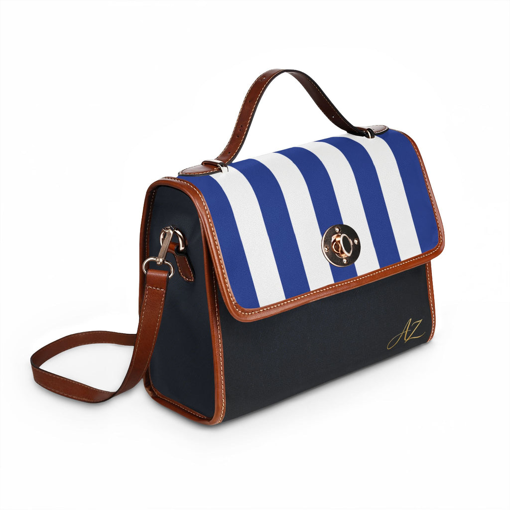 Handbag-Purse-Satchel –  Royal Blue & White Stripes with Dark Denim-Look Body