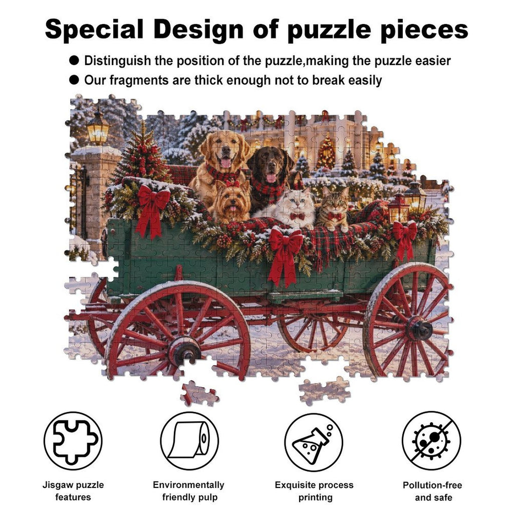 Christmas at Southern Mansion – Dogs & Cats 500-Piece Wooden Jigsaw Puzzle