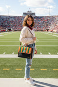 Handbag-Purse-Satchel – Orange & Green Stripes with Dark Denim-Look Body