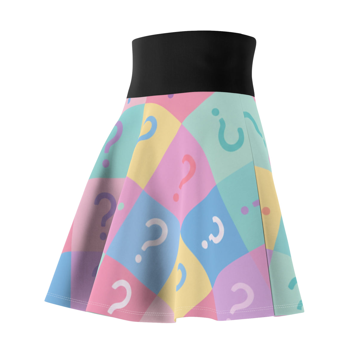 Skirt-Skater-Womens-Pastel Question Mark–Colorful High-Waist A-Line