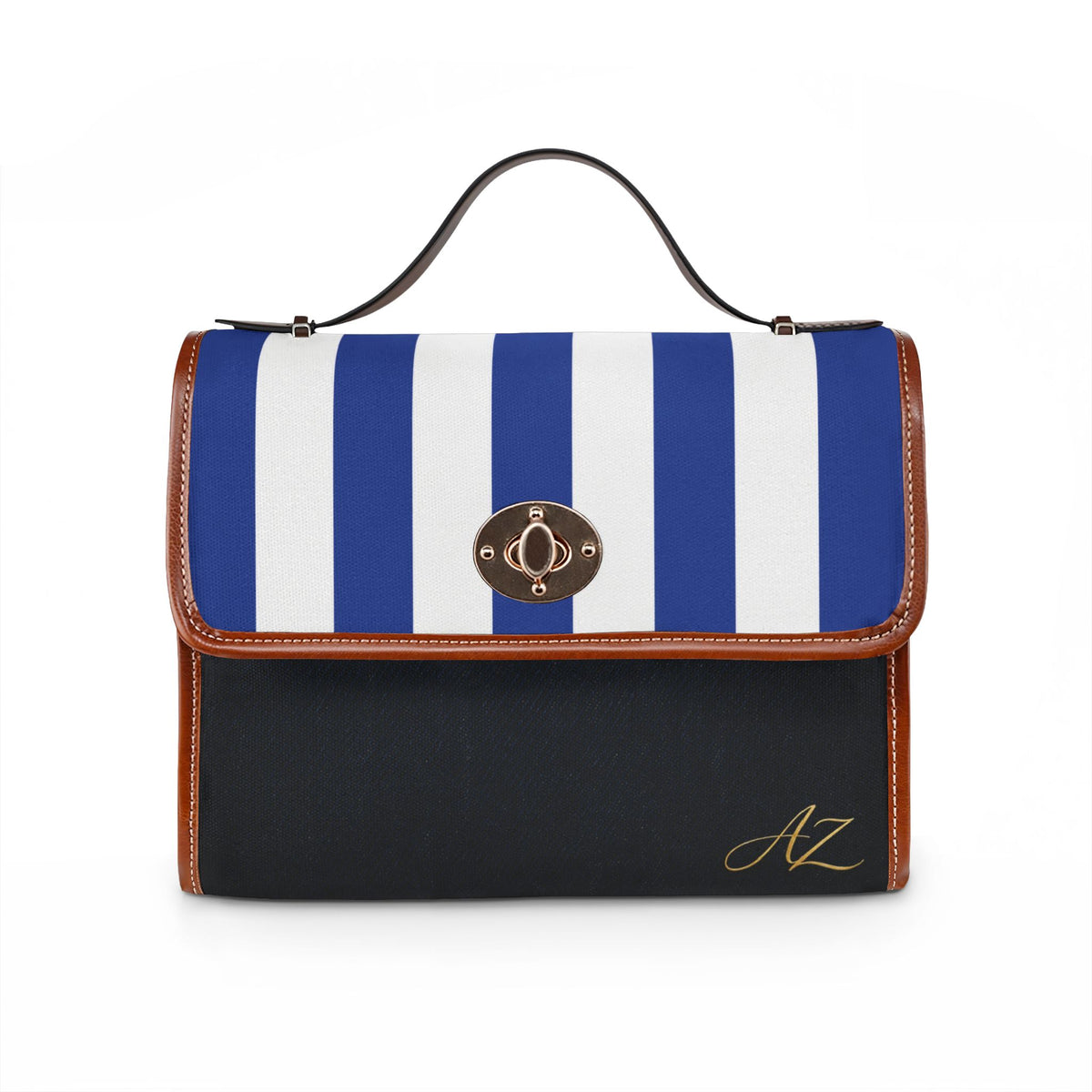 Handbag-Purse-Satchel –  Royal Blue & White Stripes with Dark Denim-Look Body