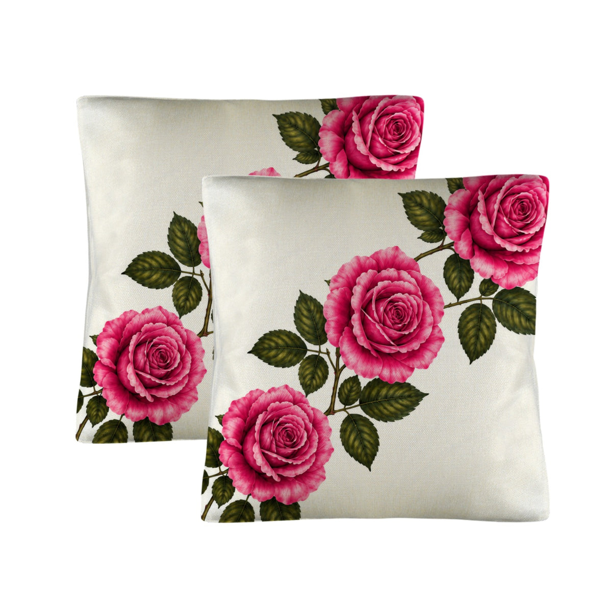 Pillow Cover-3-Rose-Diagonal-Pink-Envelope Close-set of 2-Cover only, no insert