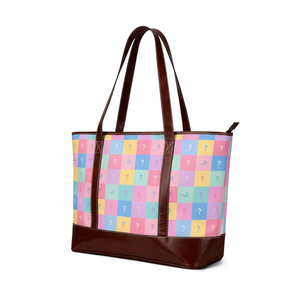 Tote Bag-Purse-Pastel Question Mark -Colorful Checker Everyday Shoulder Bag