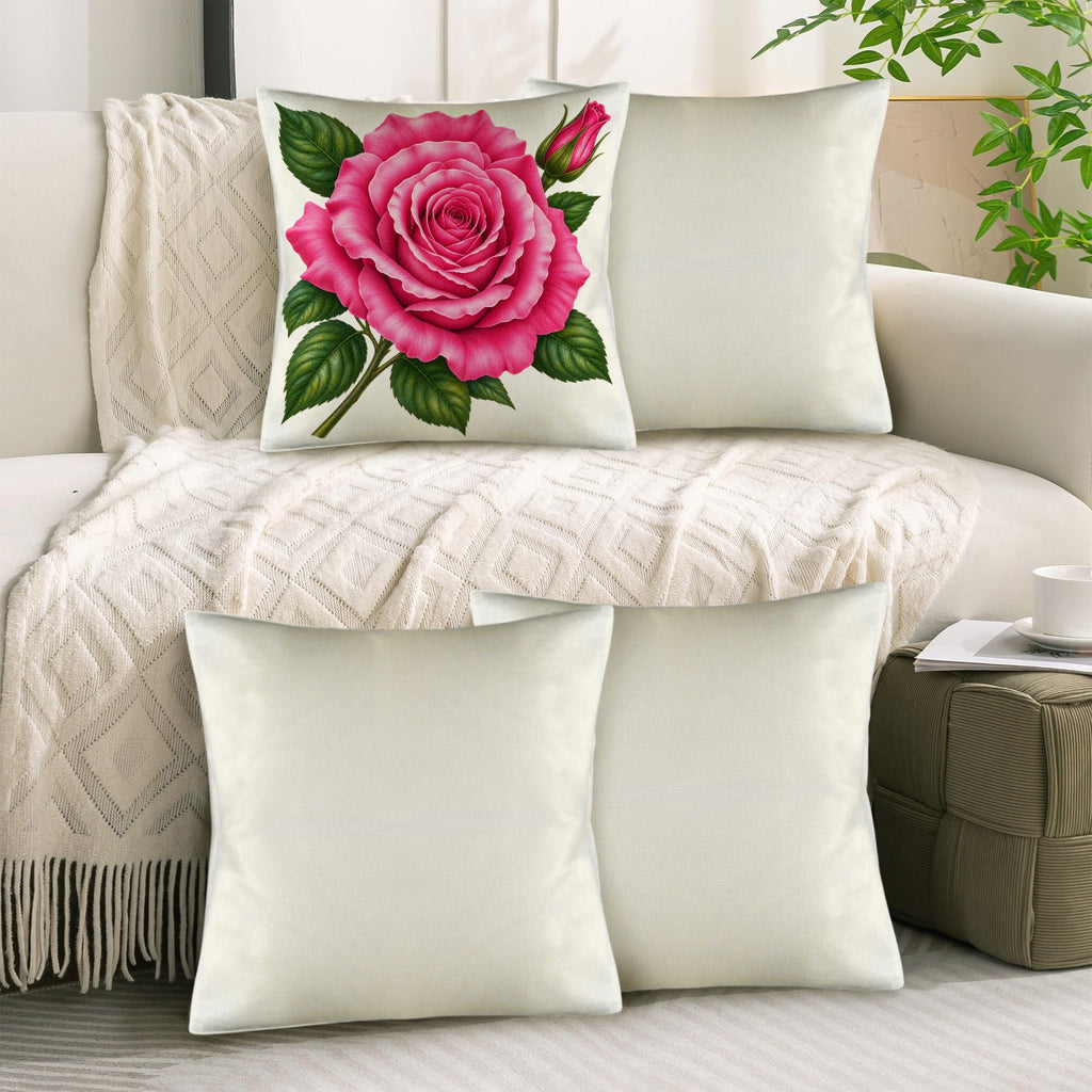 Pillow Cover-1-Rose-Pink-Envelope Close-set of 4-Cover only, no insert