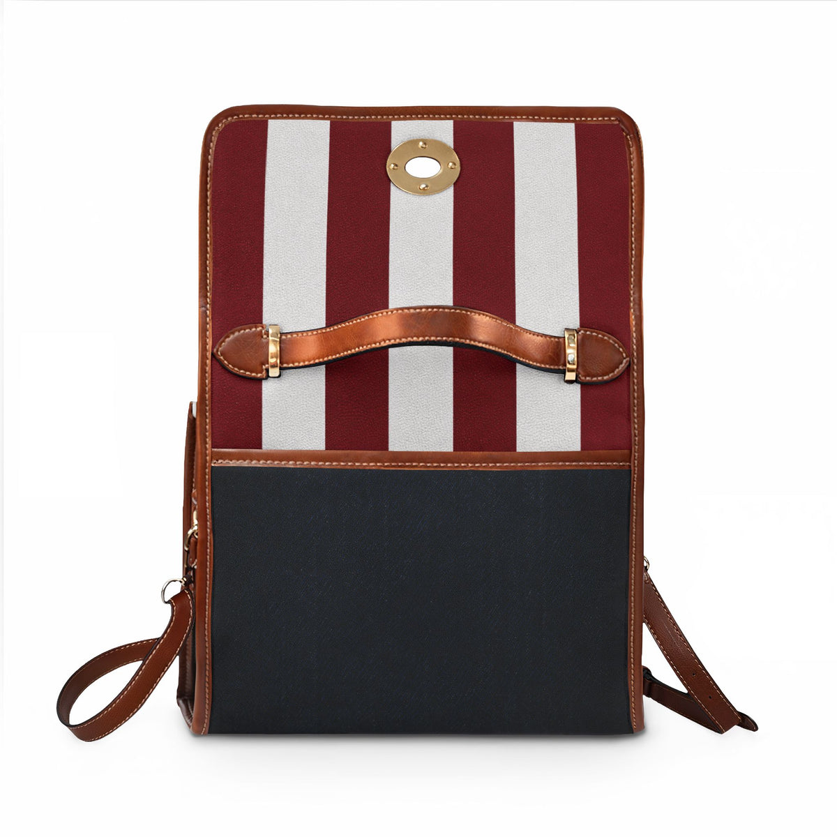 Handbag-Purse-Satchel – Red & White Stripes with Dark Denim-Look Body