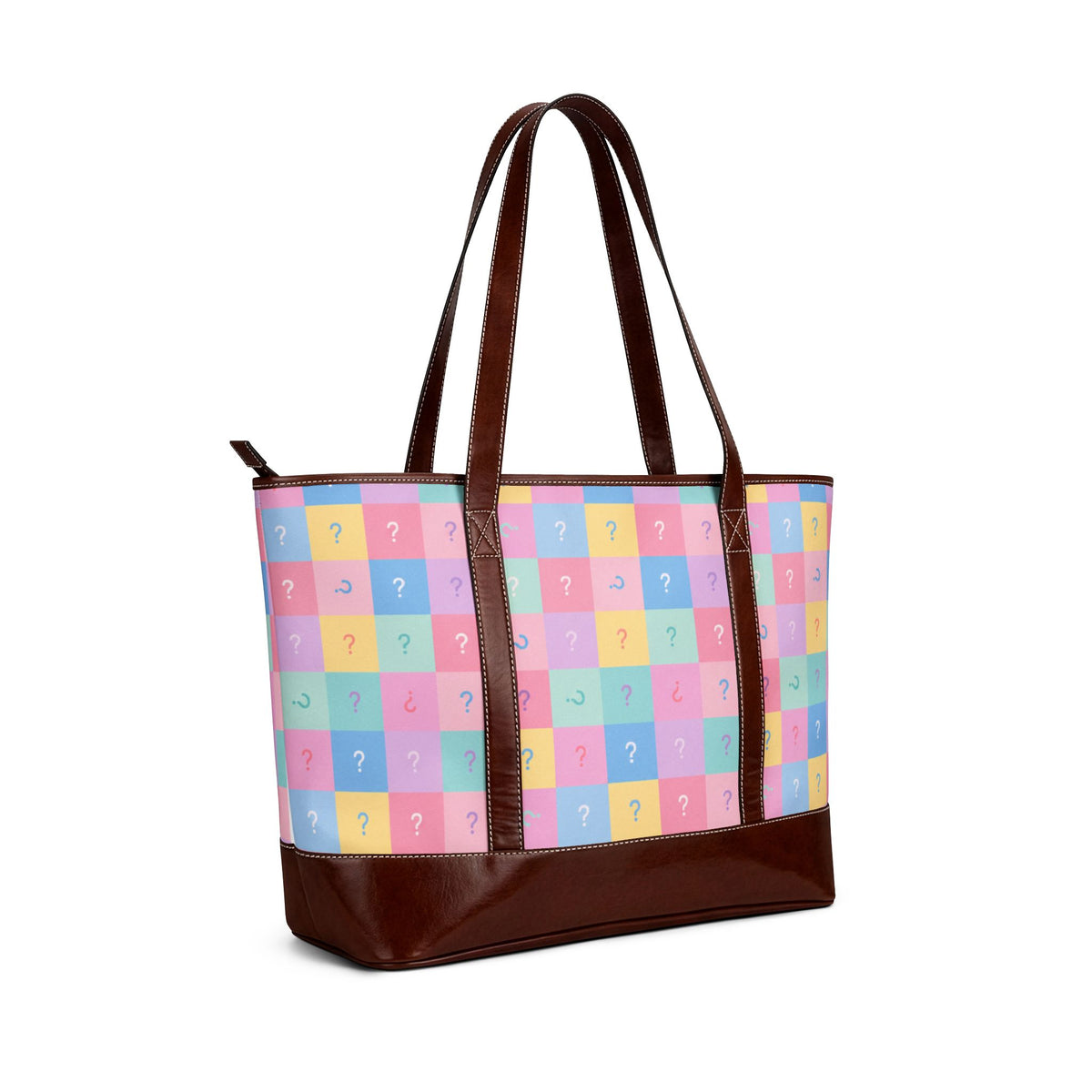 Tote Bag-Purse-Pastel Question Mark -Colorful Checker Everyday Shoulder Bag