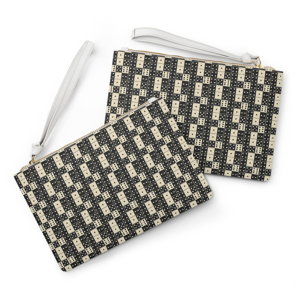 Zip Pouch-Black & Ivory Domino Wristlet Clutch
