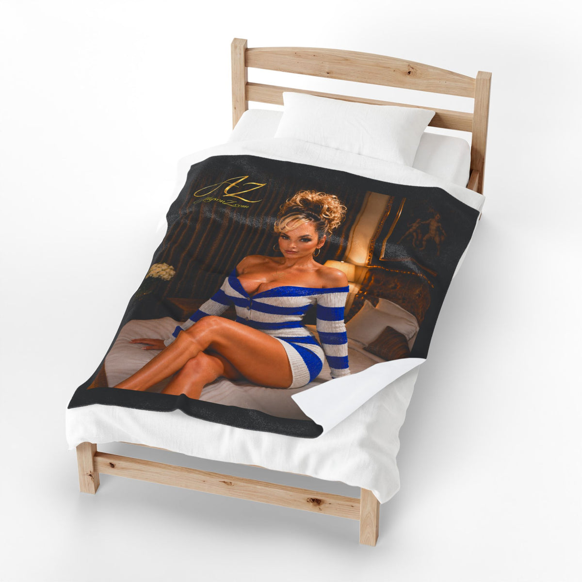 Throw Blanket-Premium Velveteen 50" × 60" Blue & White Stripe Design