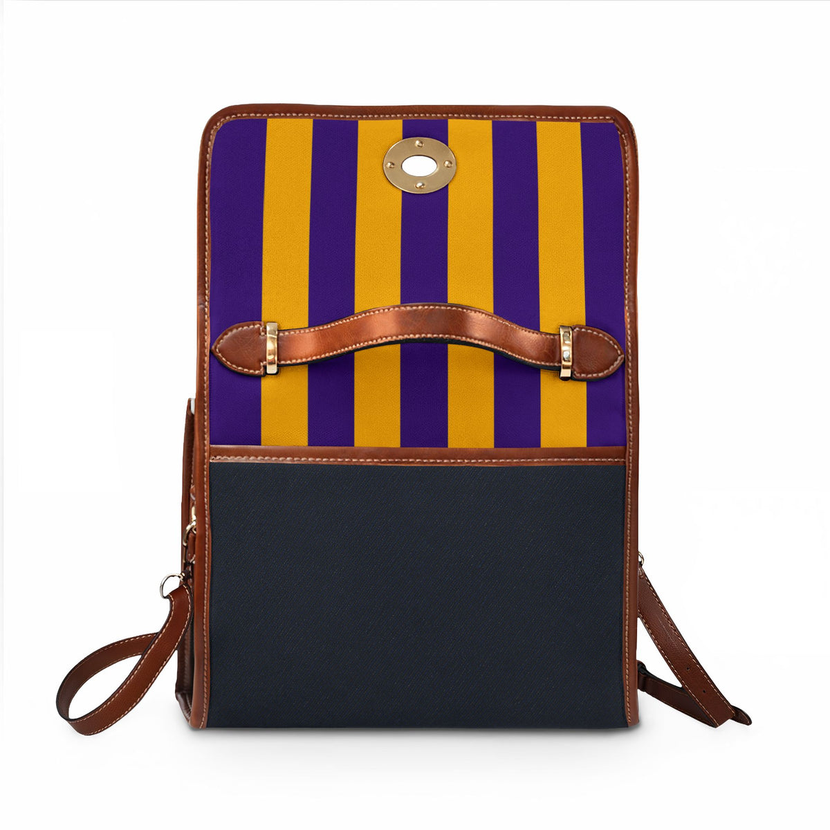 Handbag-Purse-Satchel – Purple & Gold Stripes with Dark Denim-Look Body
