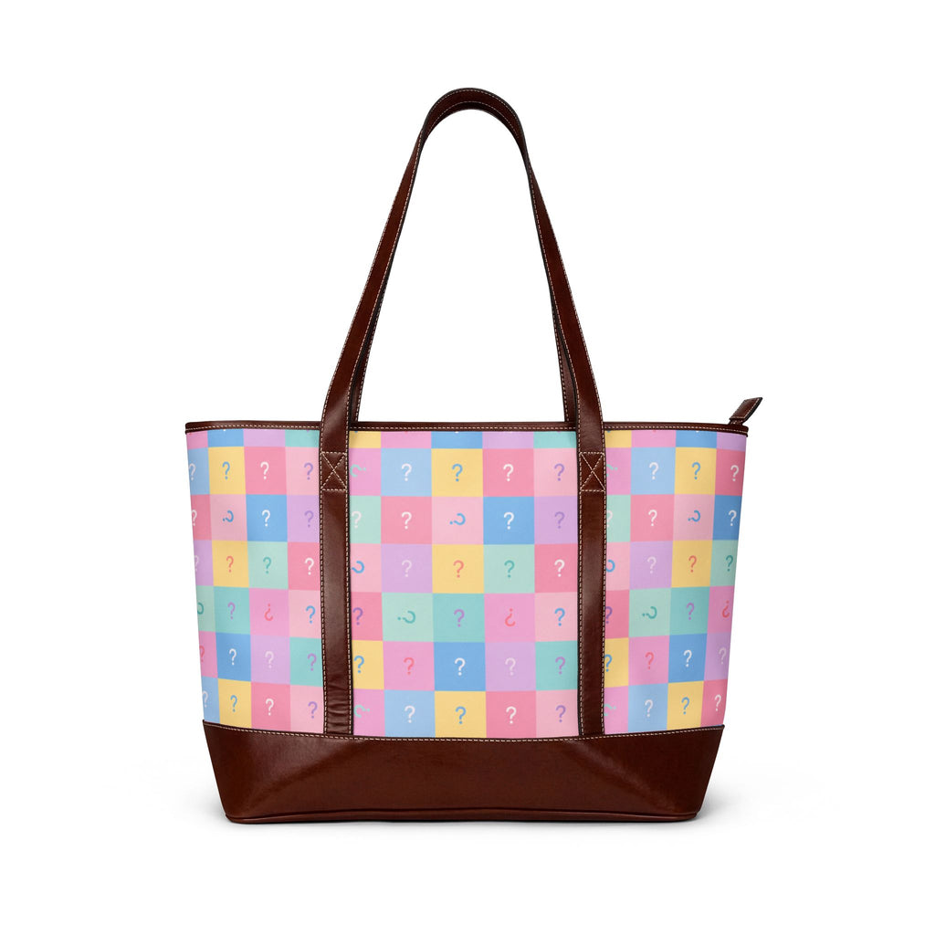 Tote Bag-Purse-Pastel Question Mark -Colorful Checker Everyday Shoulder Bag