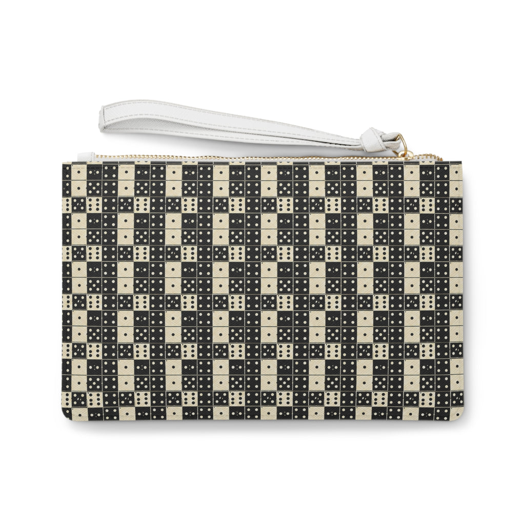 Zip Pouch-Black & Ivory Domino Wristlet Clutch