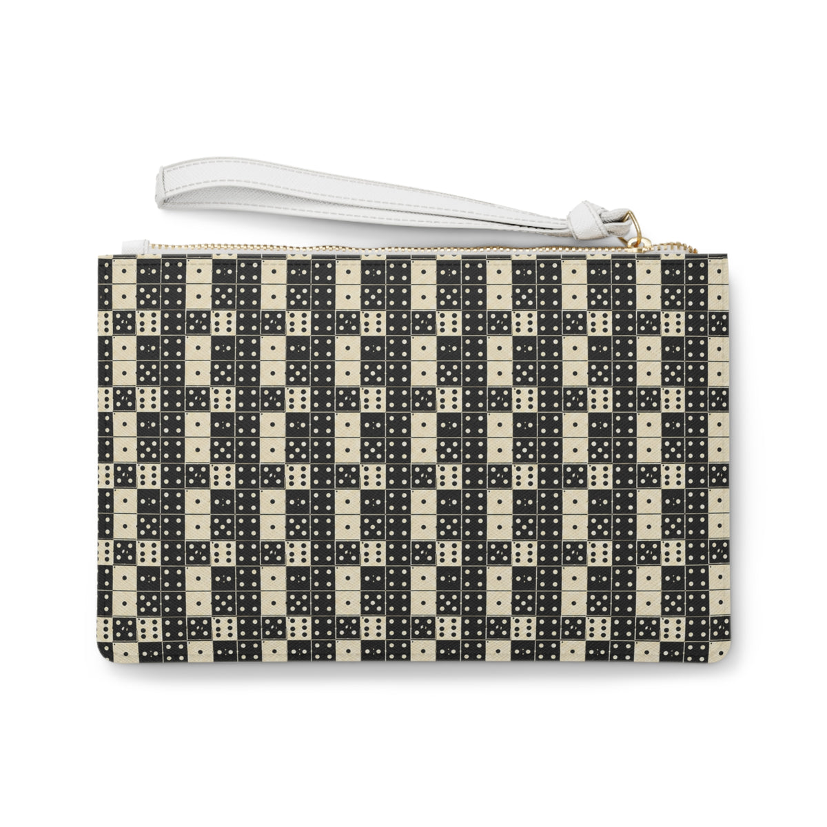 Zip Pouch-Black & Ivory Domino Wristlet Clutch