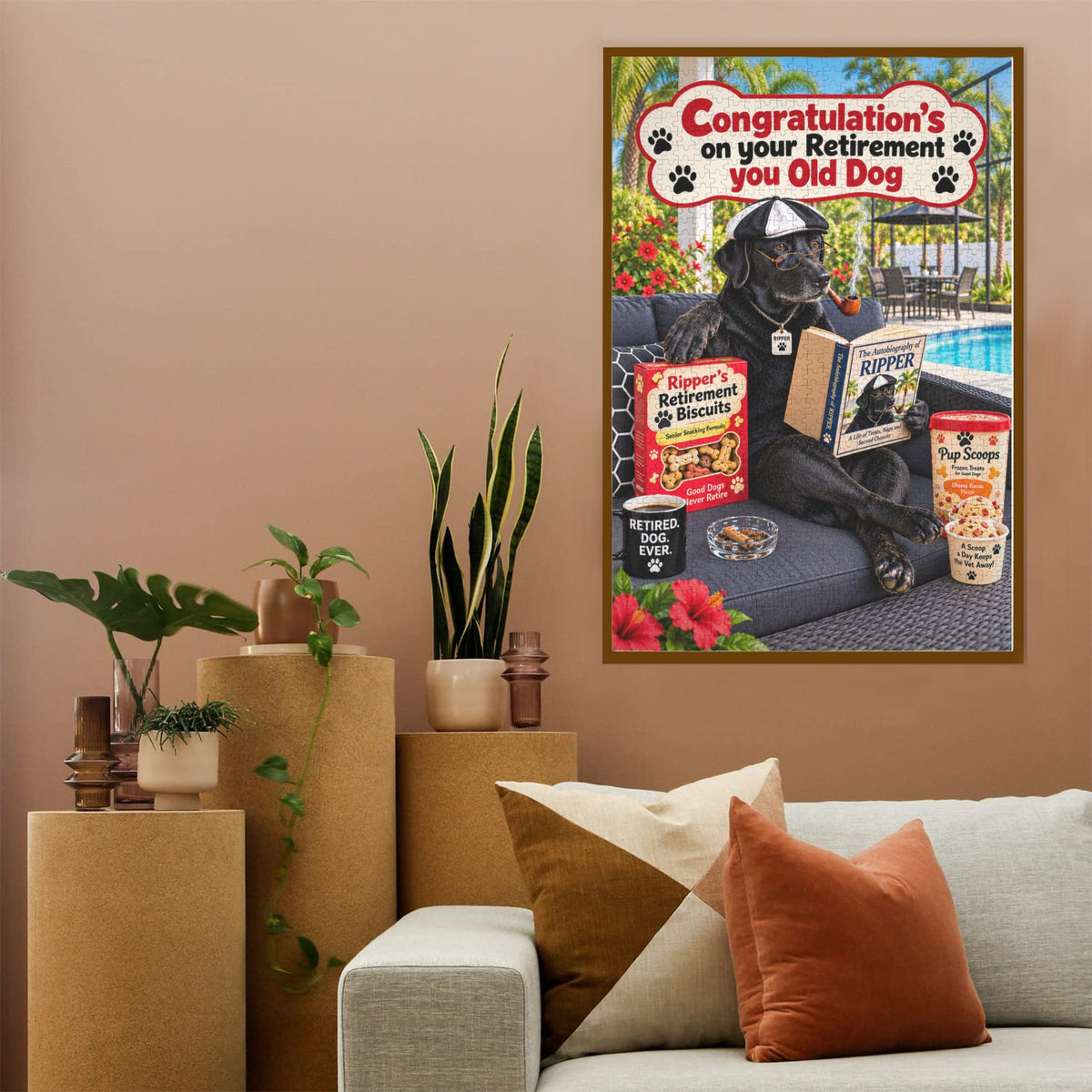 Retirement Gift-Jigsaw Puzzle-1000 Piece Wooden-Black Labrador Retriever Dog Relaxing