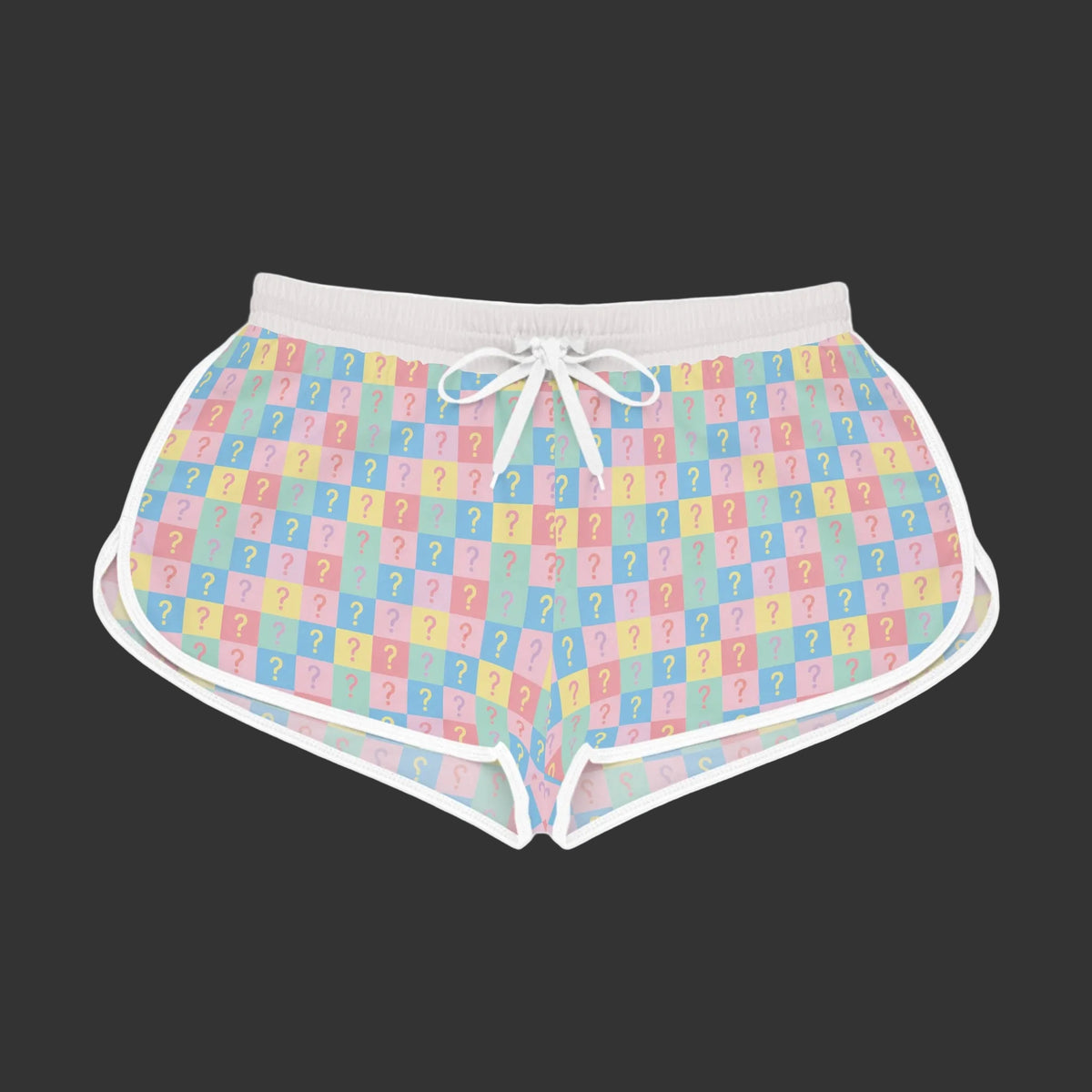 Shorts-Woman-Pastel Question Mark Shorts – Colorful Lounge & Athletic Shorts-Black or White Trim